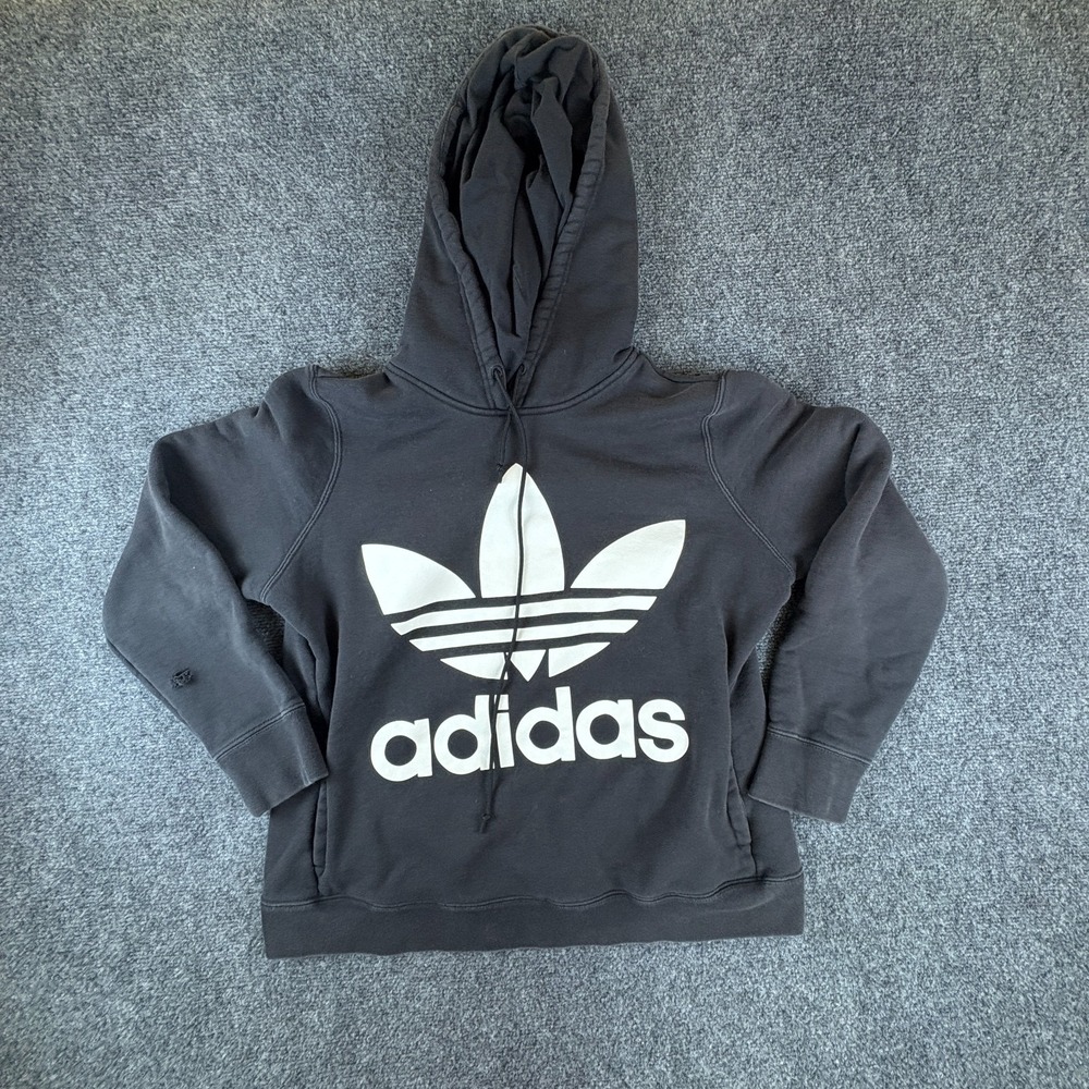 Adidas Hoodie Womens Medium‎ Black White Trefoil Logo French Terry Lined Winter